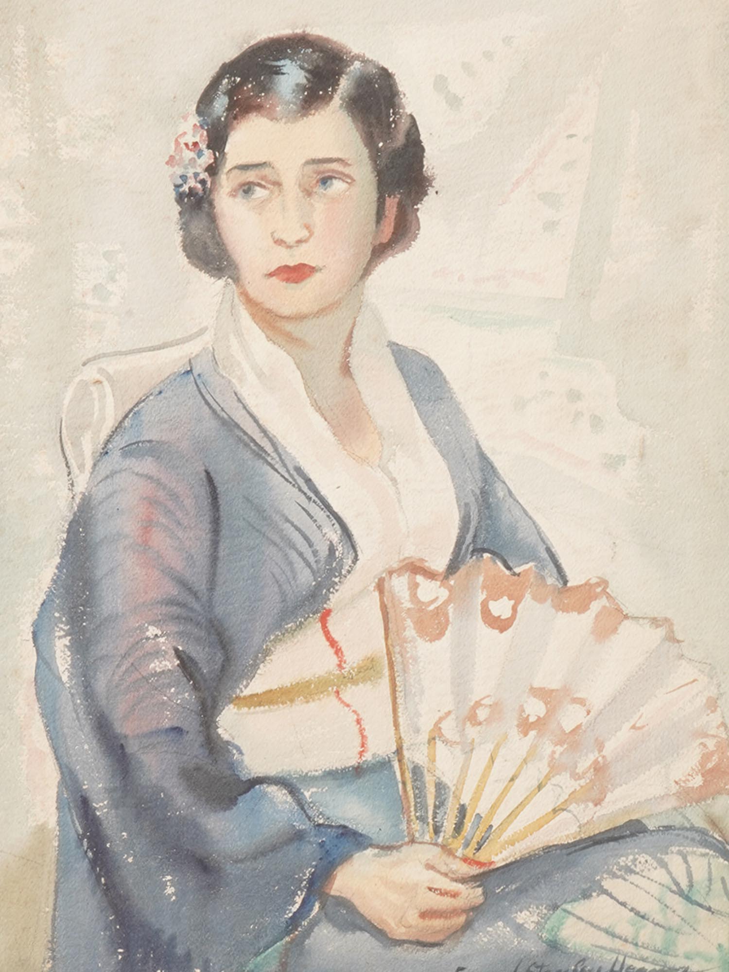 AMERICAN WATERCOLOR WOMAN PORTRAIT FRANK HERRING PIC-1